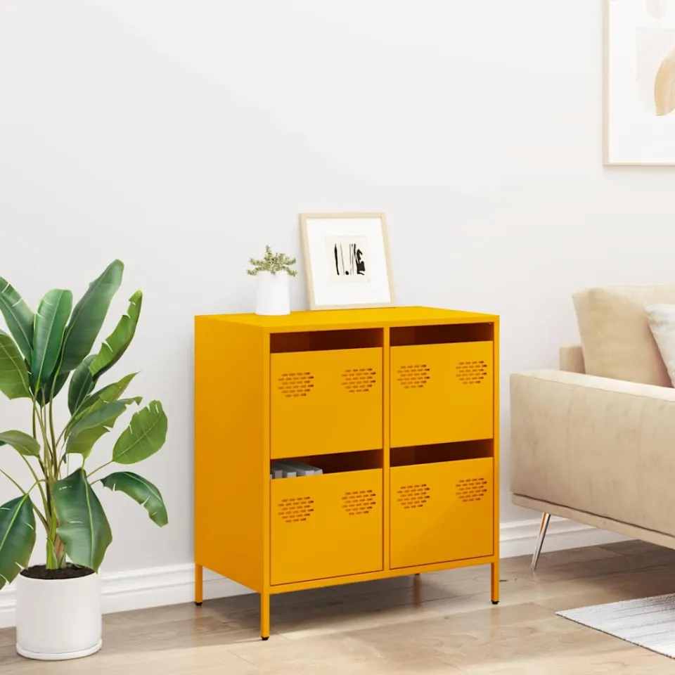vidaXL Dressoir 68x39x73,5 cm koudgewalst staal mosterdgeel, foto 2