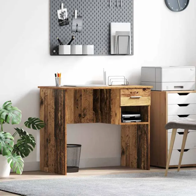 vidaXL Bureau Oud Hout 90 x 49 x 75 cm Bewerkt hout bruin, foto 2