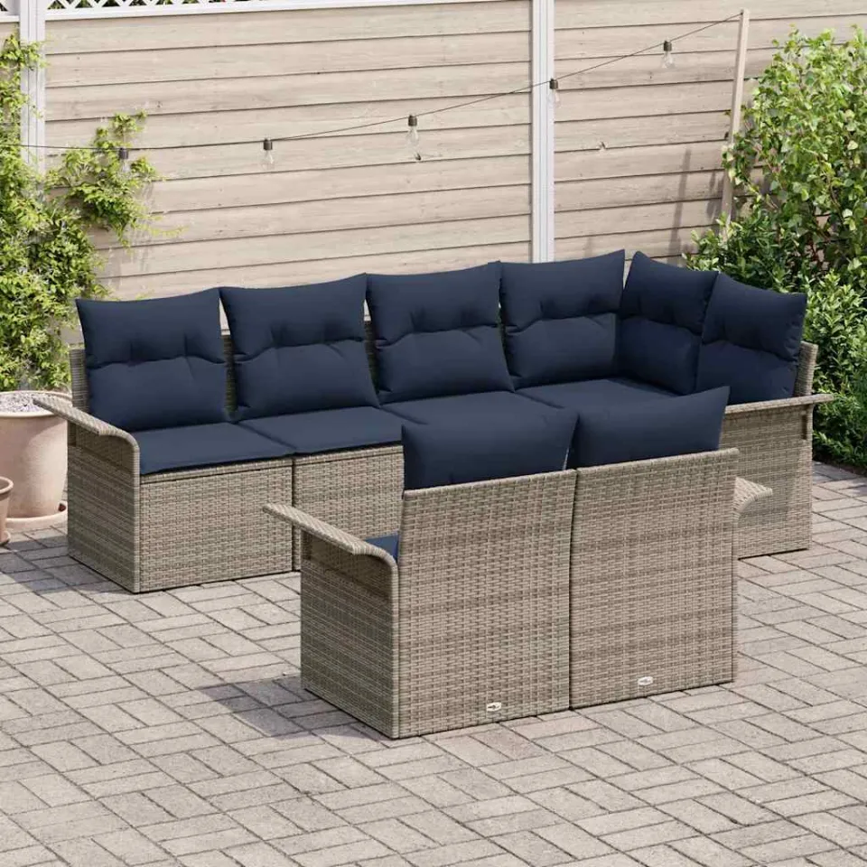vidaXL Tuin Sofa Set 7 st Grijs Poly riet, foto 3