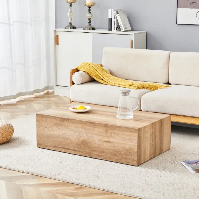 DESMIU Salontafel - Rechthoekig Ontwerp Met Houtnerfstructuur - Voor Woonkamer En Kleine Gezelschappen - MDF - Houtkleur - 90x50x30 Cm