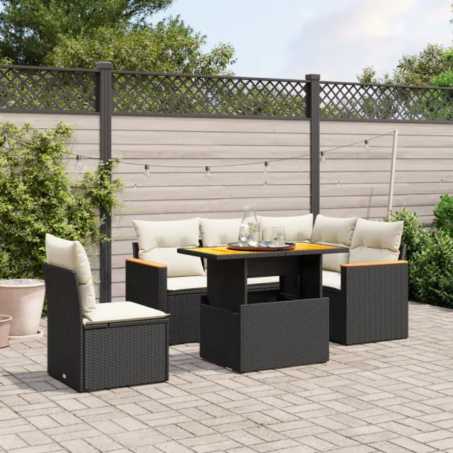 vidaXL 6-delige Loungeset met kussens poly rattan zwart, foto 2
