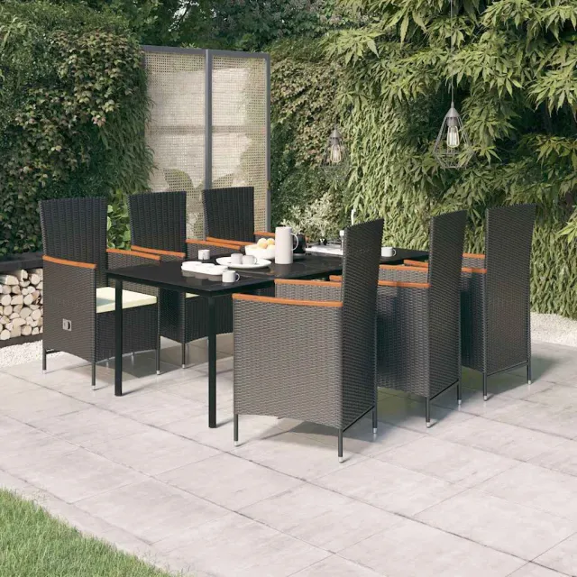 vidaXL 7-delige Tuinset met kussens zwart, foto 2