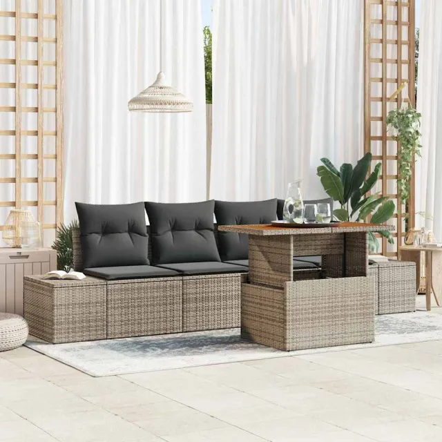 vidaXL Tuin Sofa Set 5 st Grijs Poly riet, foto 2