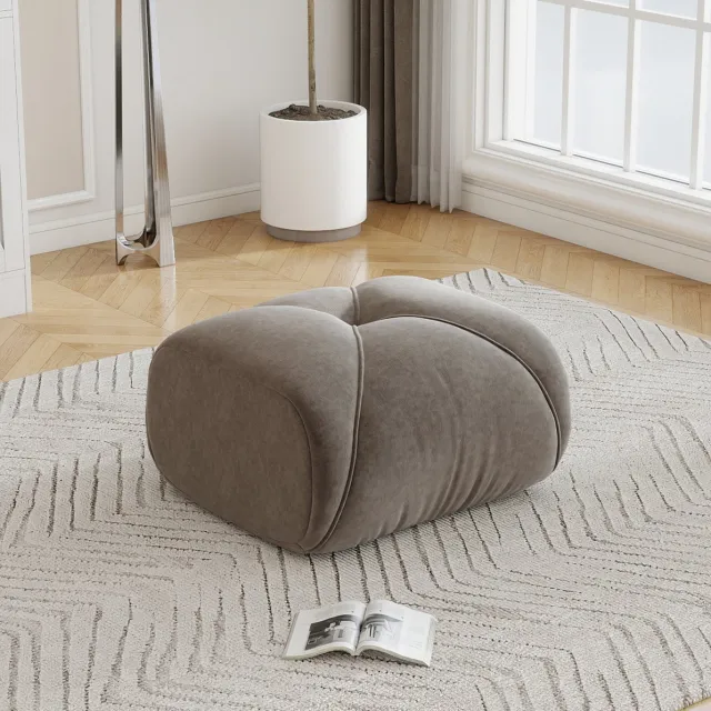 FloraGrace Voetenbankje 78 x 76 x 45 cm - Zachte Chenille Bekleding En 32D Schuim - Voor Woonkamer Of Lounge - Stof - Taupe