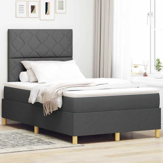 vidaXL LED Box Spring Bed met kussen Donkergrijs 120 x 200 cm Stof