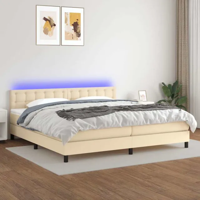 vidaXL Boxspring met matras en LED stof crèmekleurig 200x200 cm