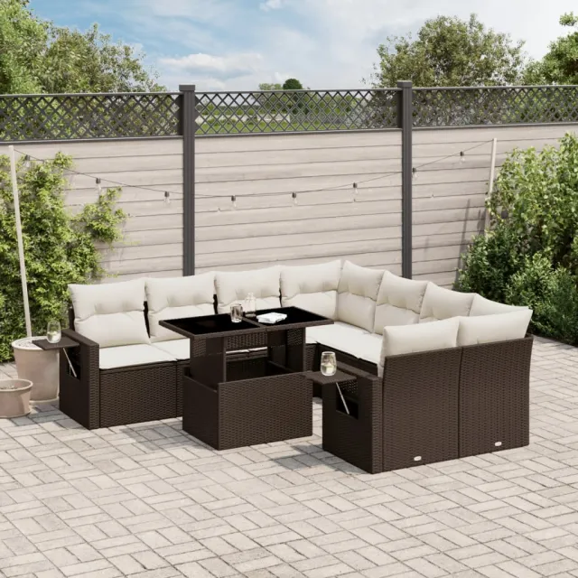 vidaXL 9-delige Loungeset met kussens poly rattan bruin, foto 2
