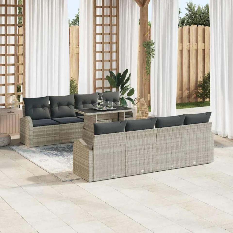 vidaXL Tuin Sofa Set 9 st Lichtgrijs poly rattan, foto 3