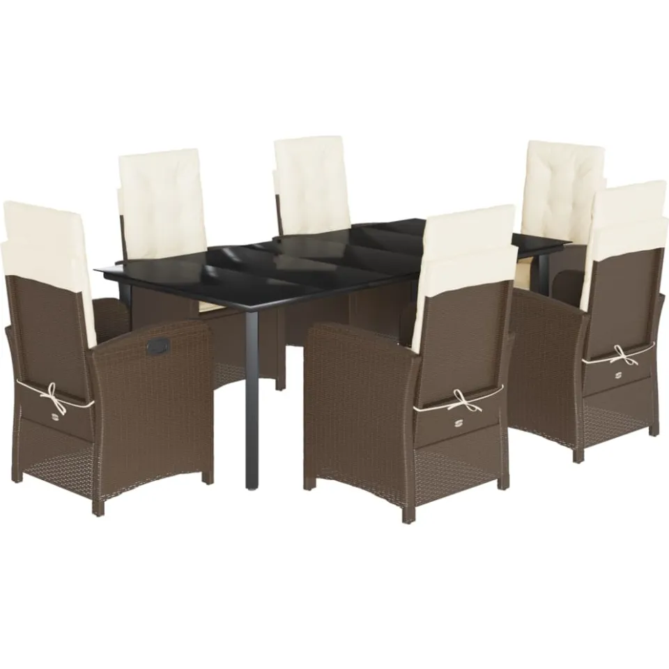 vidaXL 7-delige Tuinset met kussens poly rattan bruin