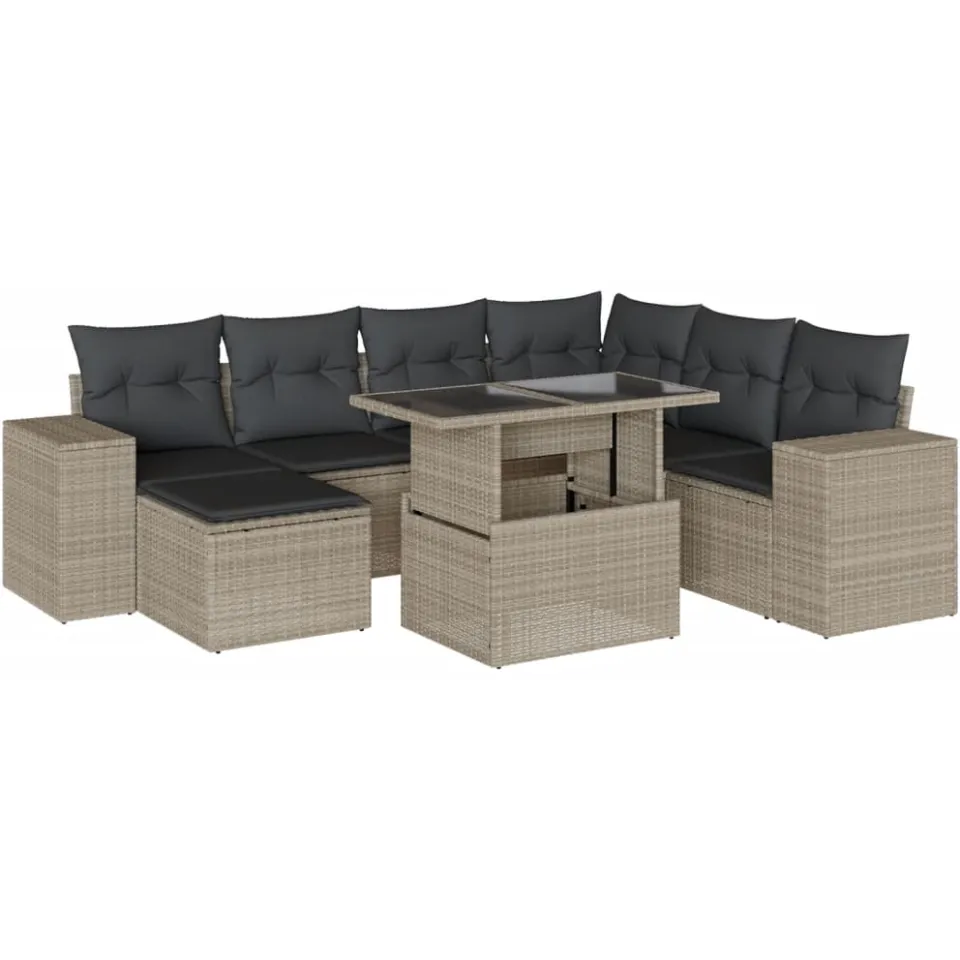 vidaXL 8-delige Loungeset met kussens poly rattan lichtgrijs grijs, foto 3