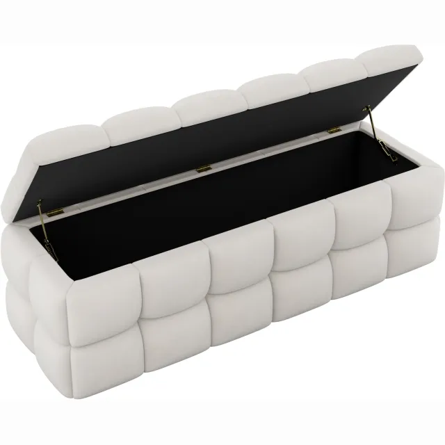 REDOM Opbergbank 120x40x40 cm - Gestoffeerd met opklapbare zitting en opbergruimte - Beige Beige met gebroken witte tint