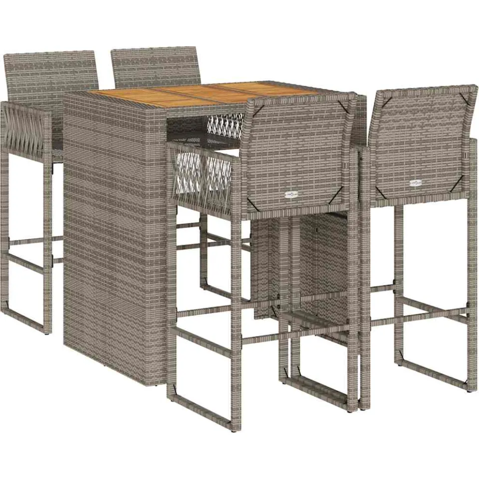 vidaXL 5-delige Tuinbarset zonder kussens poly rattan acacia grijs, foto 3
