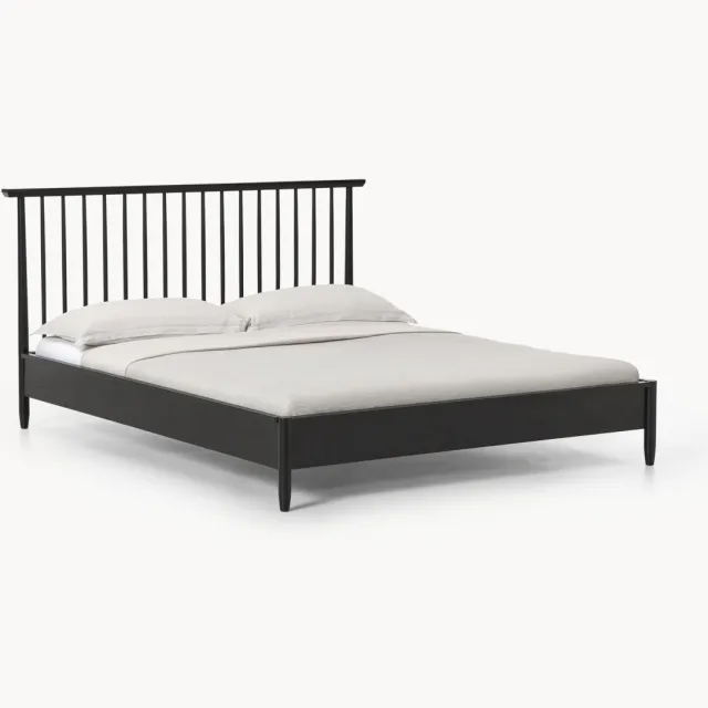 Westwing Collection Houten bed Windsor van grenenhout met hoofdeinde Zwart