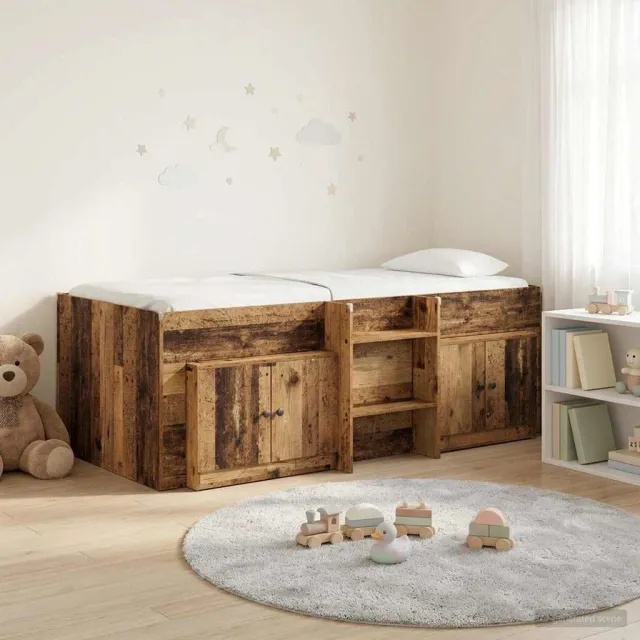 vidaXL Loft Bed Frame met Kast met opslag 3 st Oud hout Bewerkt hout Bruin