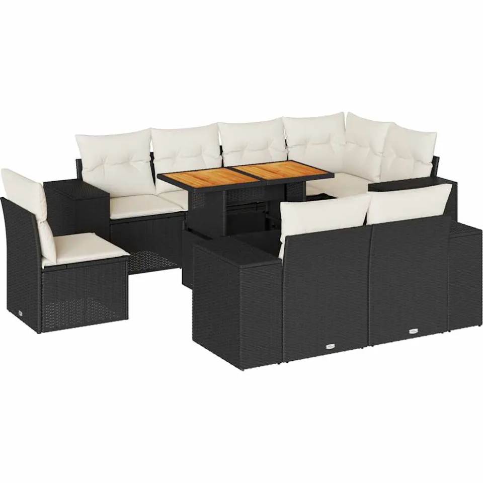 vidaXL 9-delige Loungeset met kussens poly rattan zwart, foto 3