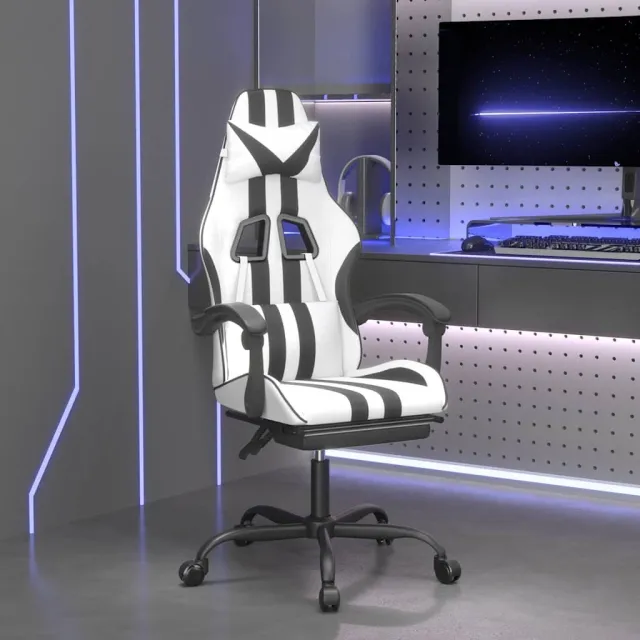 vidaXL Gamestoel draaibaar met voetensteun kunstleer zwart en wit, foto 2