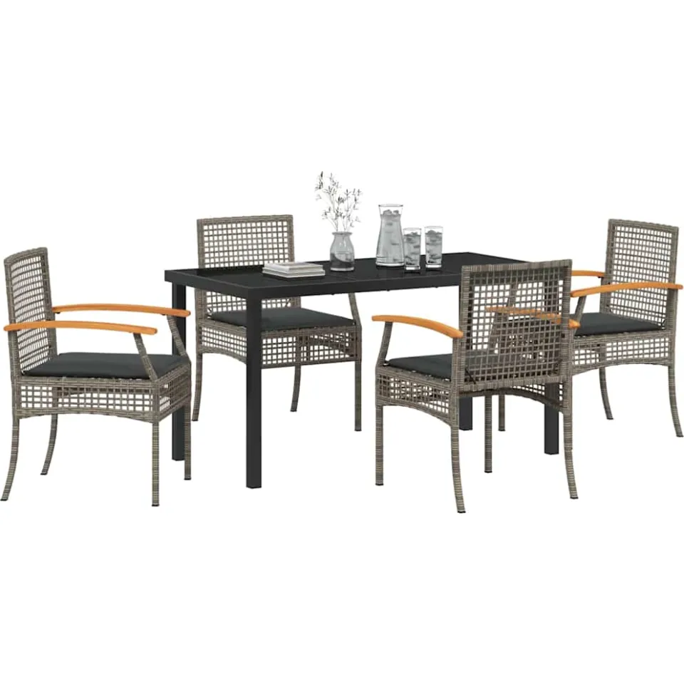 vidaXL Tuin eettafelset 5 st Grijs en zwart Rattan