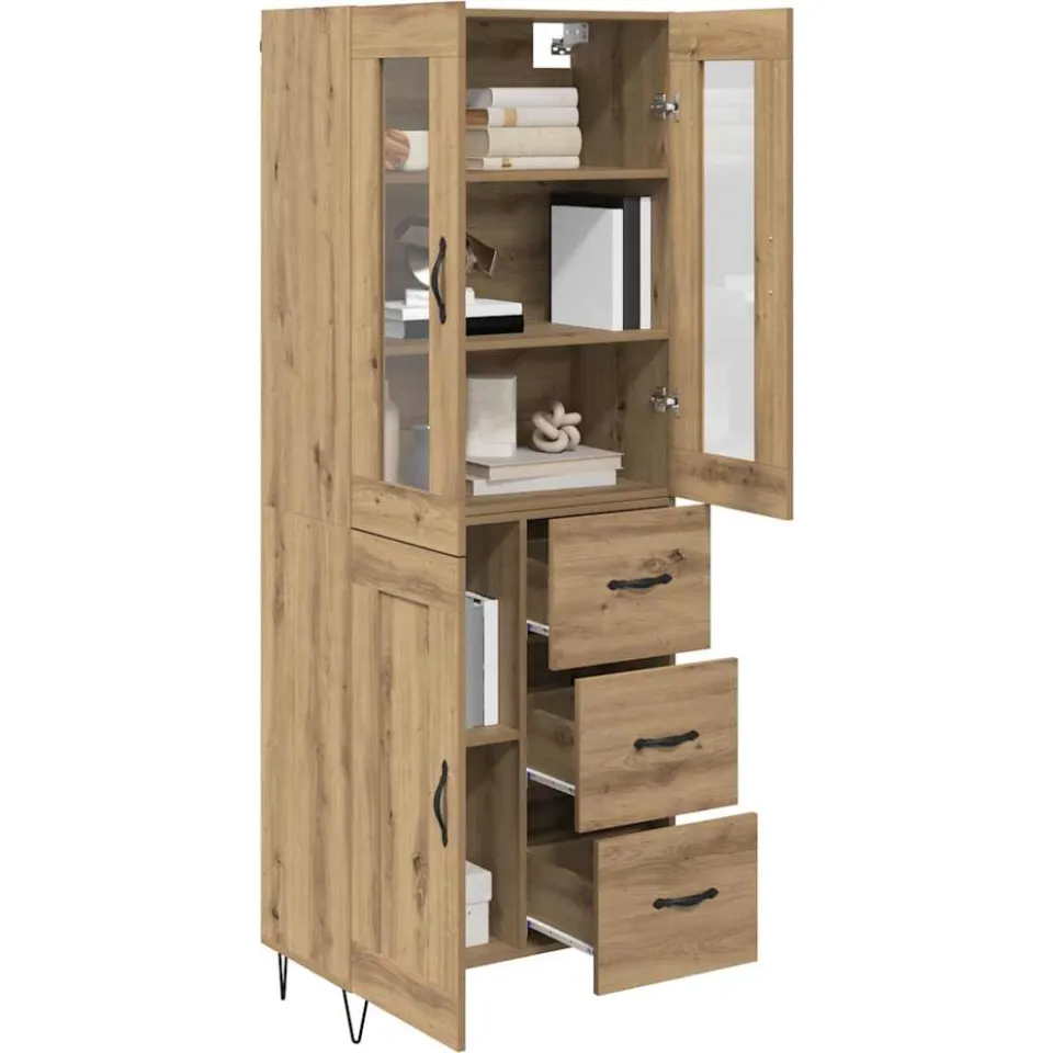 vidaXL Hoge kast Artisan Eiken 69,5 x 34 x 90 cm Bewerkt hout Bruin