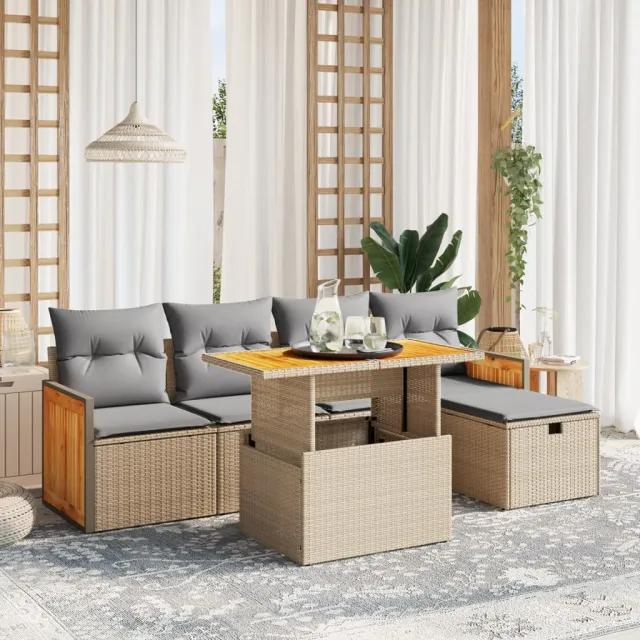 vidaXL 6-delige Loungeset met kussens poly rattan beige, foto 2