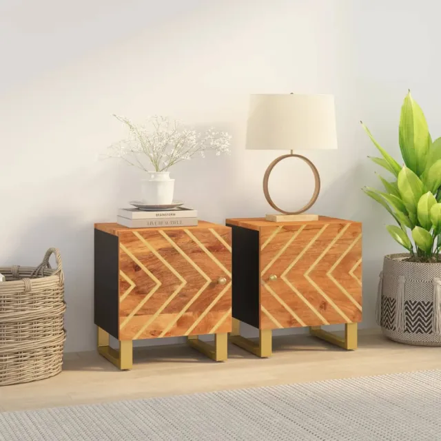 vidaXL Nachtkastjes 2 st massief mangohout bruin en zwart, foto 2