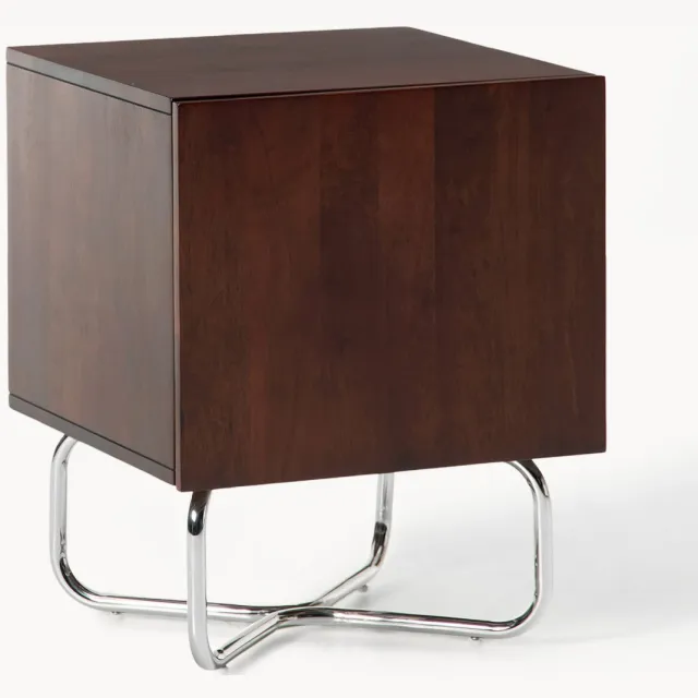 Westwing Collection Nachtkastje Soren van mangohout, links- of rechtsdraaiend Zilverkleurig