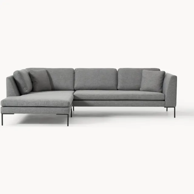 Westwing Collection Hoekbank Emma met metalen poten grijs