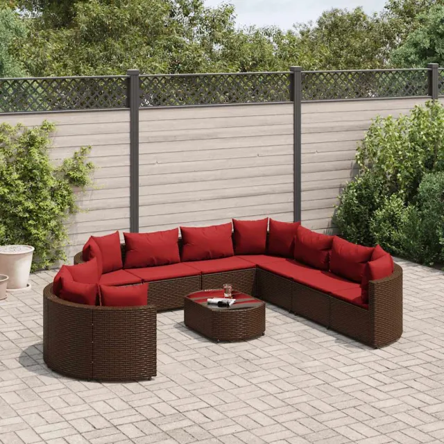 vidaXL 10-delige Loungeset met kussens poly rattan bruin, foto 2