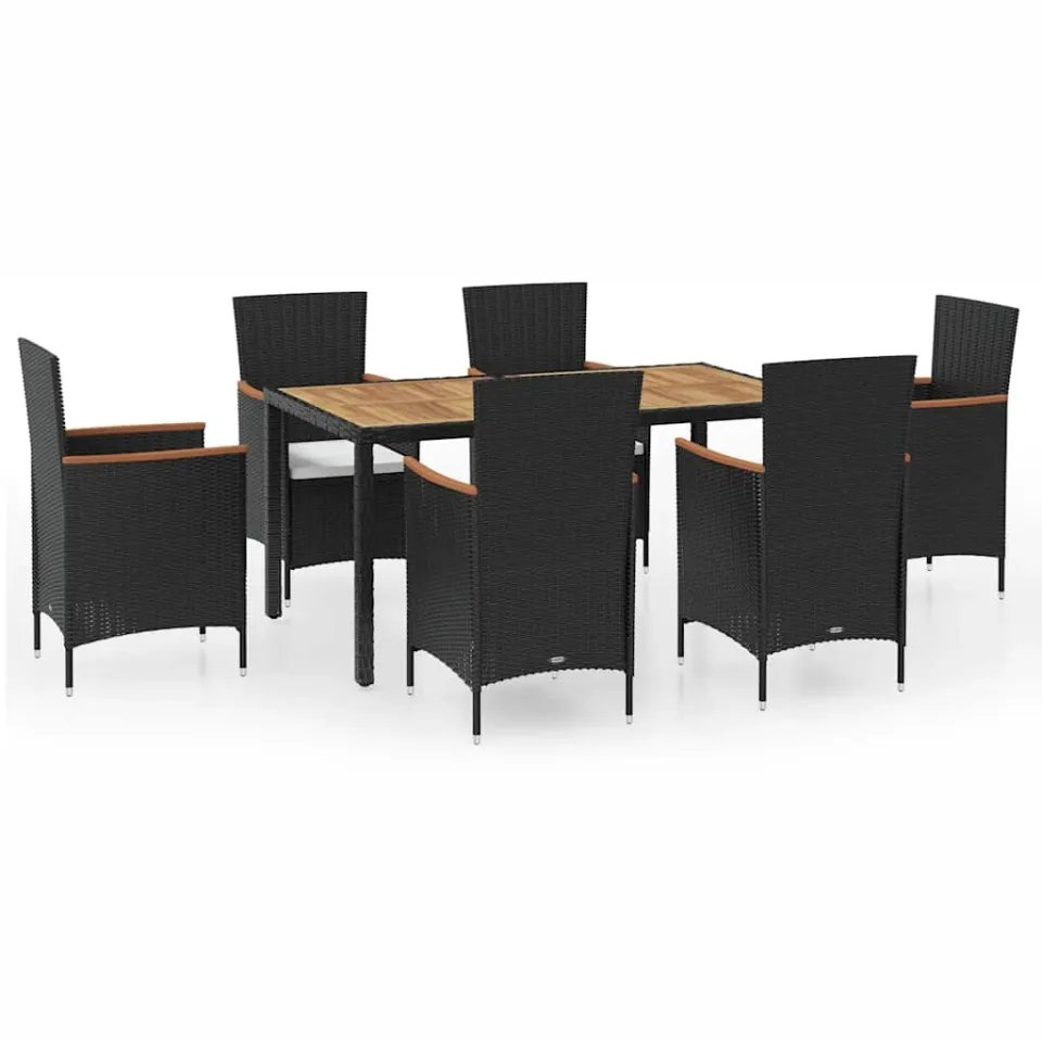 vidaXL 7-delige Tuinset met kussens poly rattan zwart, foto 3