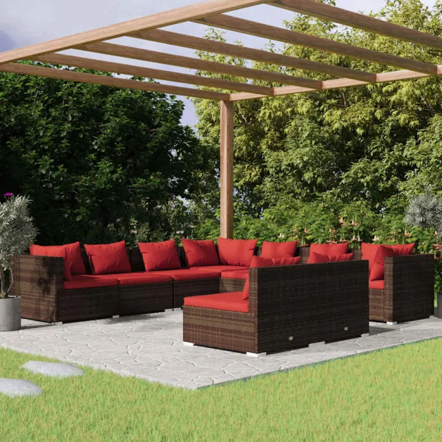vidaXL 10-delige Loungeset met kussens poly rattan bruin, foto 2