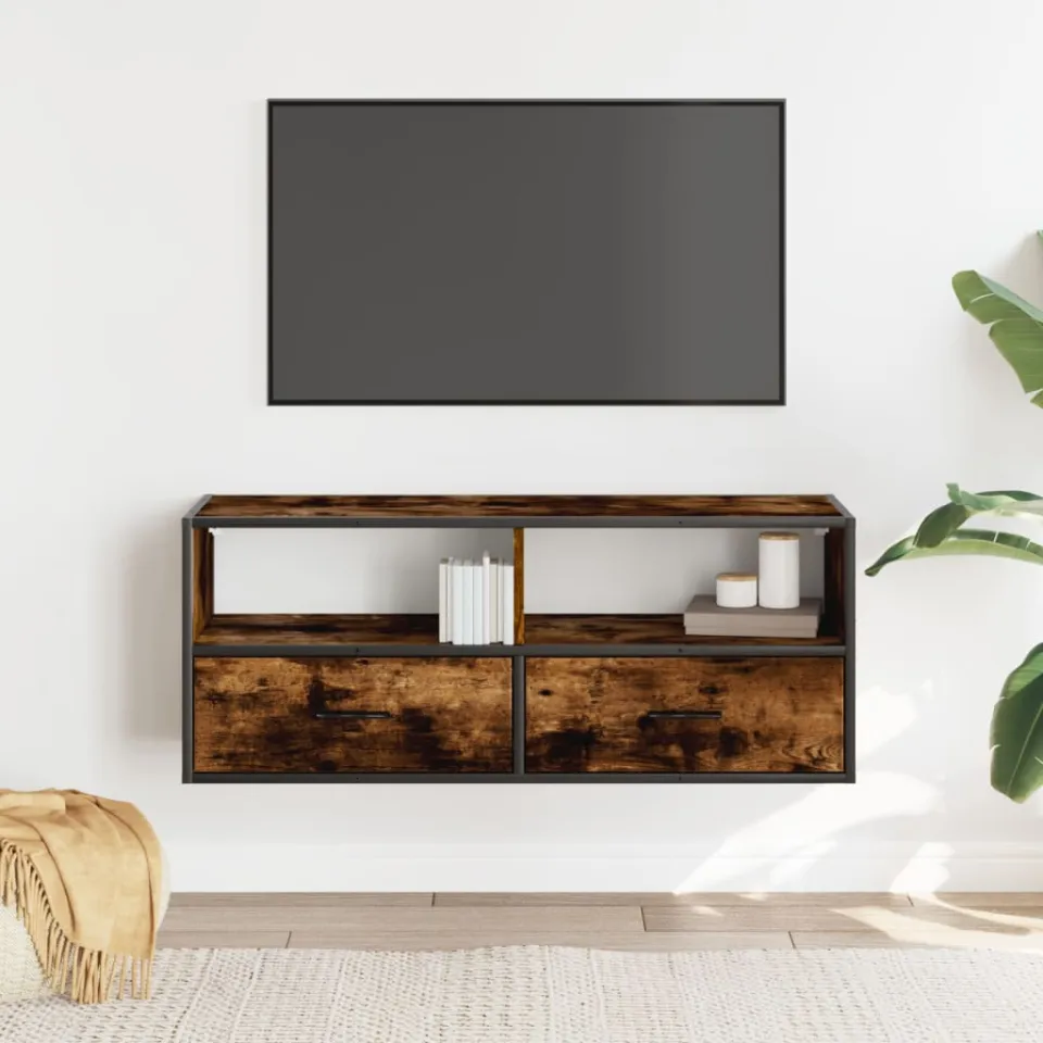vidaXL Tv-meubel 100x31x39,5 cm bewerkt hout metaal gerookt eikenkleur, foto 2