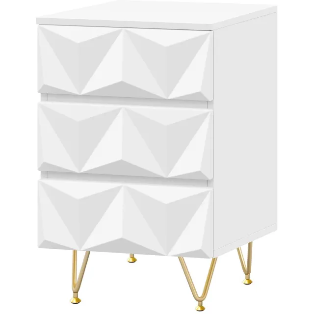 Corenia Nachtkastje - Salontafel - Bijzet - MDF - Opbergeenheid - met 3 Lades - 40x53x40cm - voor Slaapkamer - Woonkamer - Interieurdecoratie - Wit