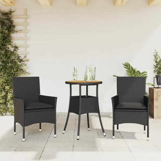 vidaXL 3-delige Tuinset met kussens poly rattan en acaciahout zwart, foto 2