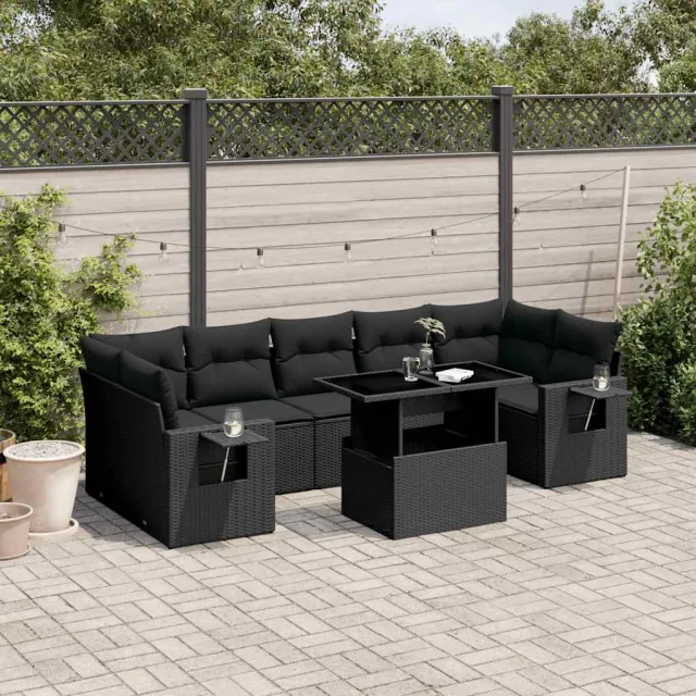 vidaXL 8-delige Loungeset met kussens poly rattan zwart, foto 2