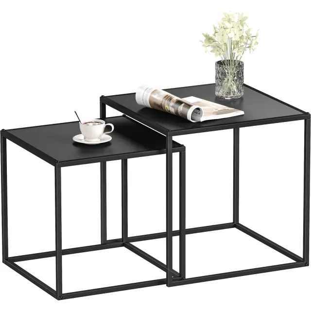 Homcom Salontafelset - Staal - 40x40x40cm - Zwart