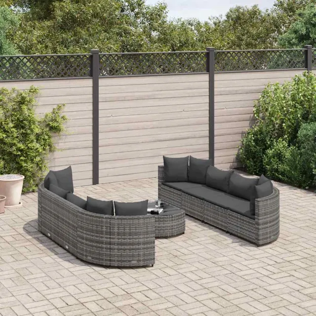 vidaXL 9-delige Loungeset met kussens poly rattan grijs, foto 2
