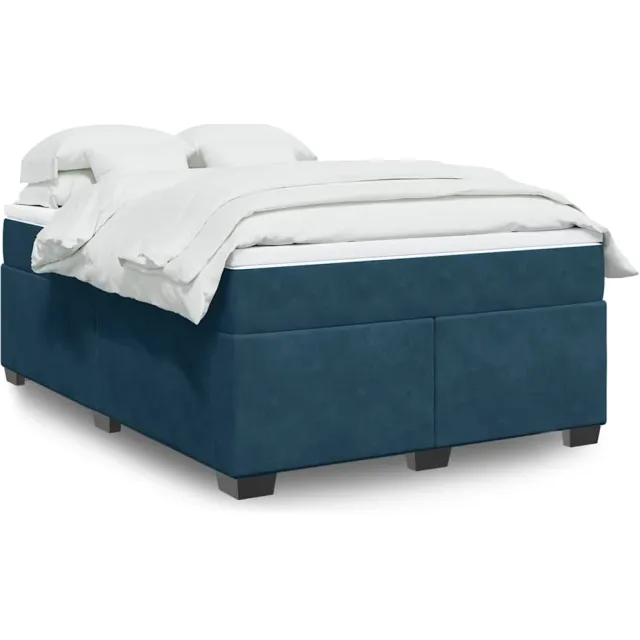 vidaXL Boxspring met matras fluweel donkerblauw 160x200 cm blauw