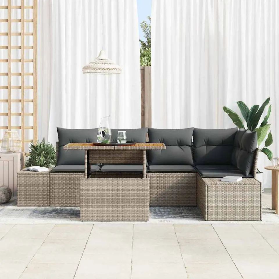 vidaXL Tuin Sofa Set 6 st Grijs Poly riet, foto 3