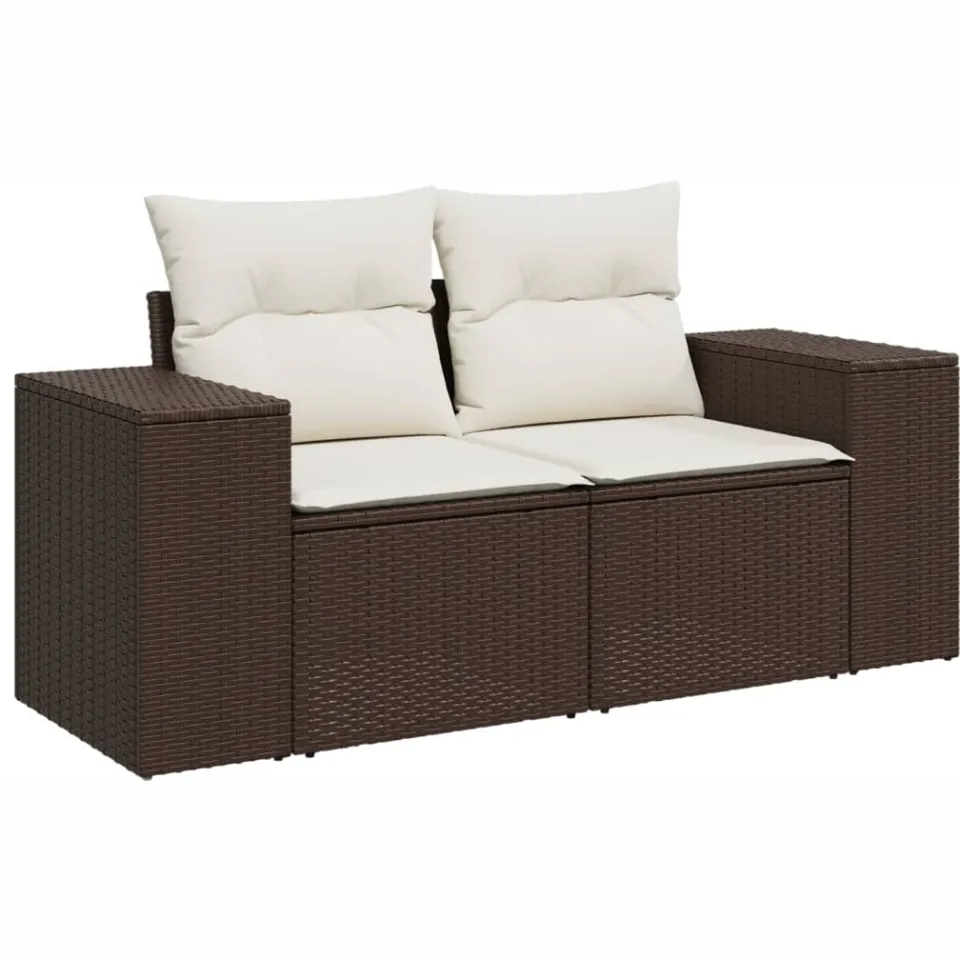 vidaXL 10-delige Loungeset met kussens poly rattan bruin