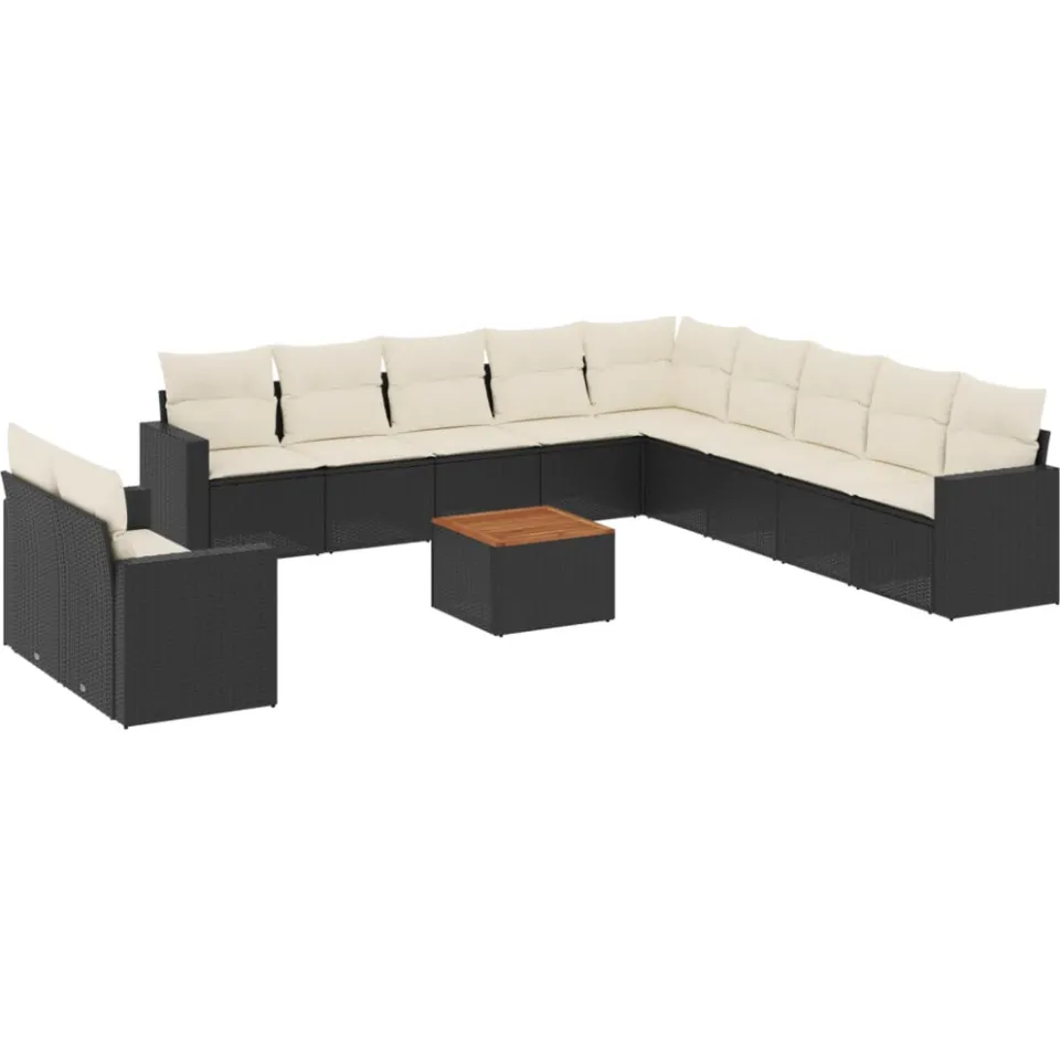 vidaXL 12-delige Loungeset met kussens poly rattan zwart