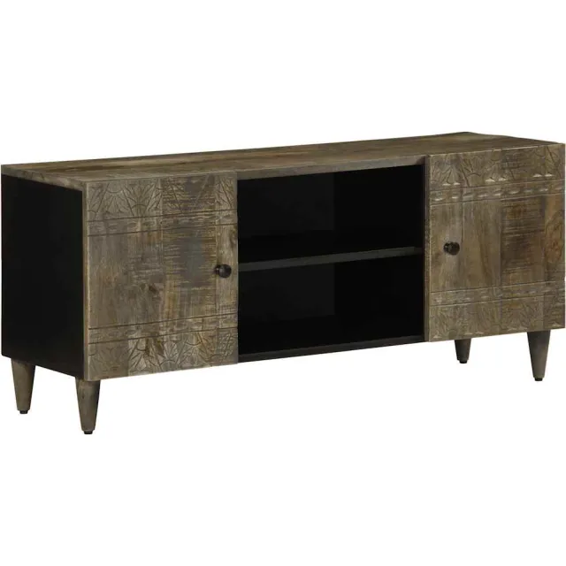 vidaXL Tv-meubel 105x33,5x46 cm massief mangohout lichtgrijs grijs