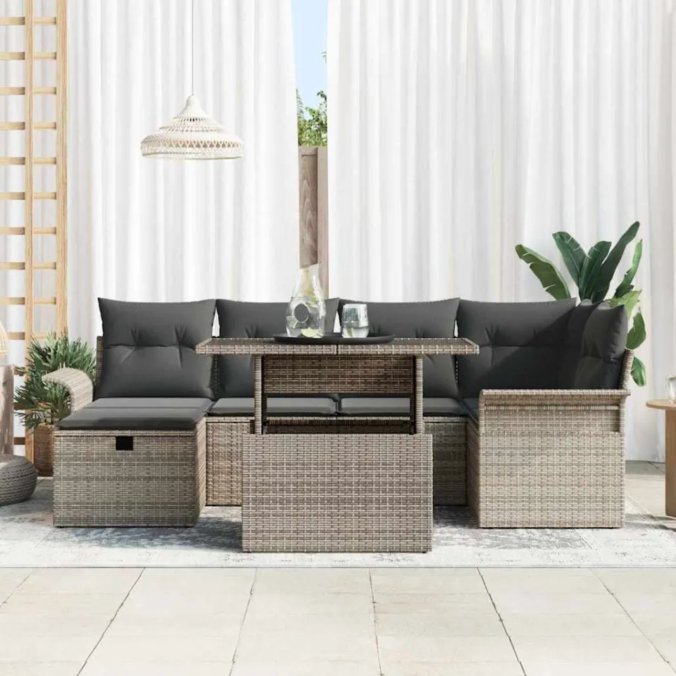 vidaXL Tuin Sofa Set 7 st Grijs poly rattan, foto 2