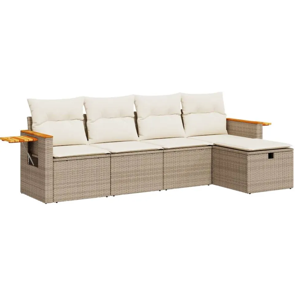 vidaXL 5-delige Loungeset met kussens poly rattan beige, foto 3