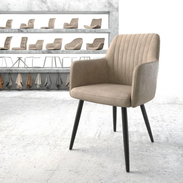DELIFE Gestoffeerde-stoel Greg-Flex 4-poot conisch zwart microvelours beige vintage pocketveer kern