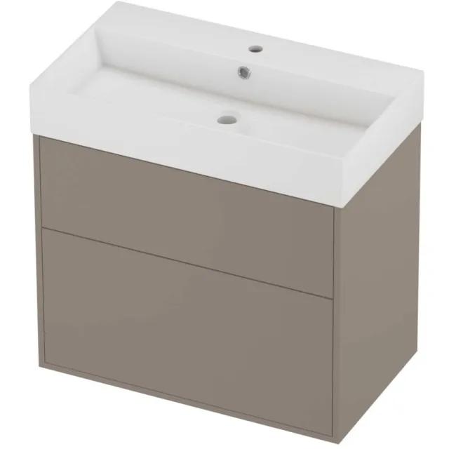 Proline Zara Badmeubelset Porselein Loft 1 Kraangat Voor Grepen 80x46x78 cm Glans Wit Clay Beige
