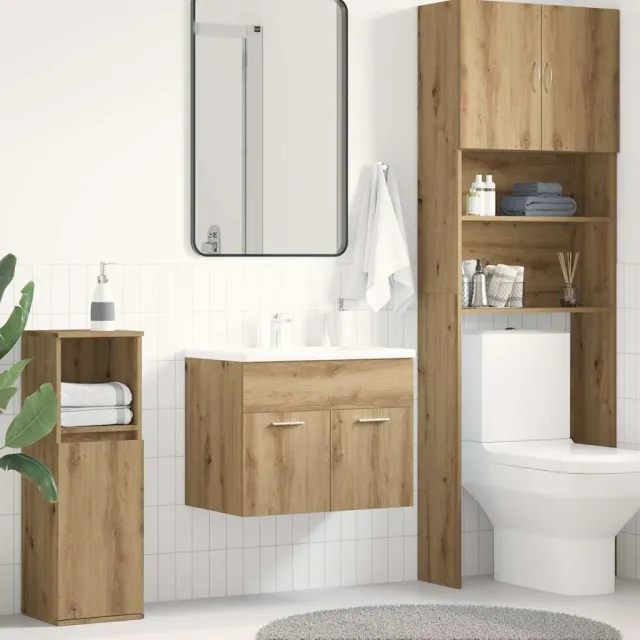 vidaXL Wastafelkast 60x38,5x46 cm bewerkt hout artisanaal eikenkleur Bruin