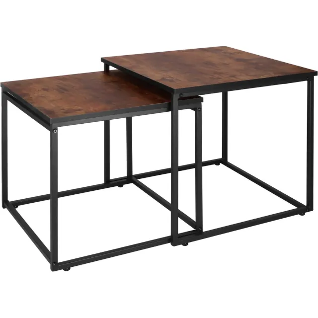 springos Salontafel | Salontafel Set | Vierkant | 2-Delig | Zwart/Donkerbruin