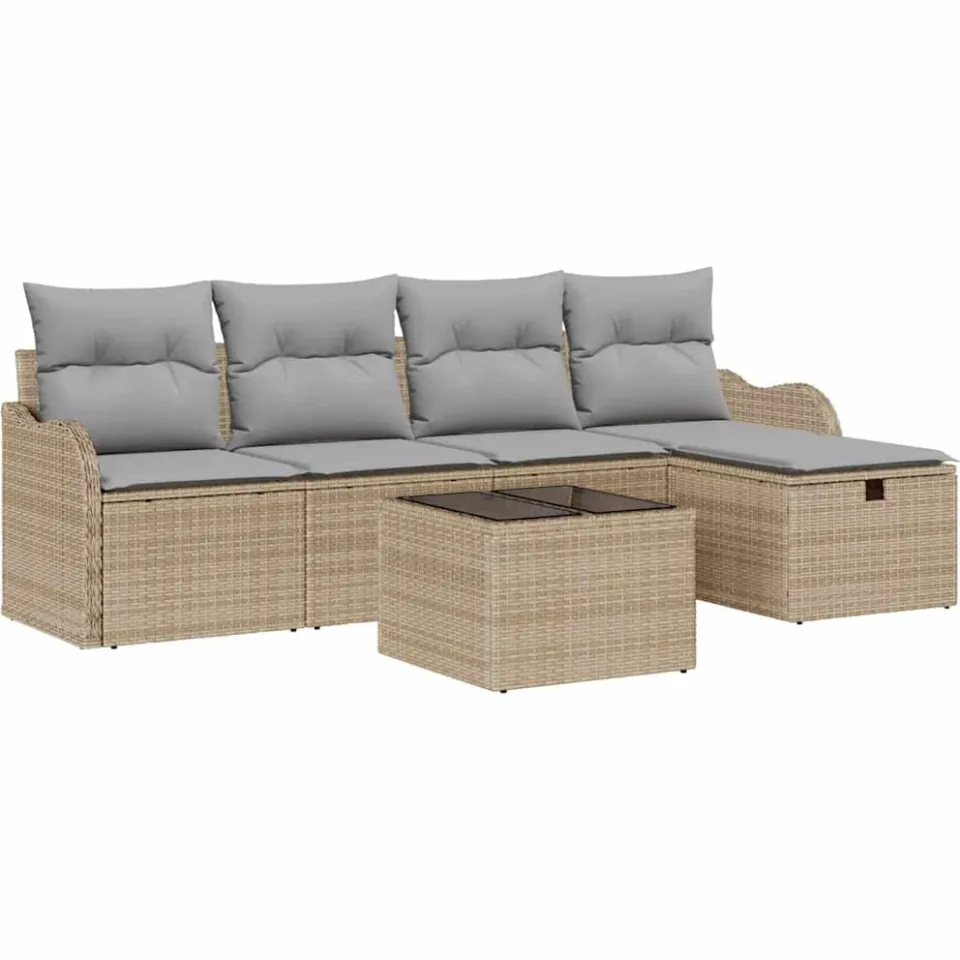 vidaXL Tuin Sofa Set 6 st Poly riet beige