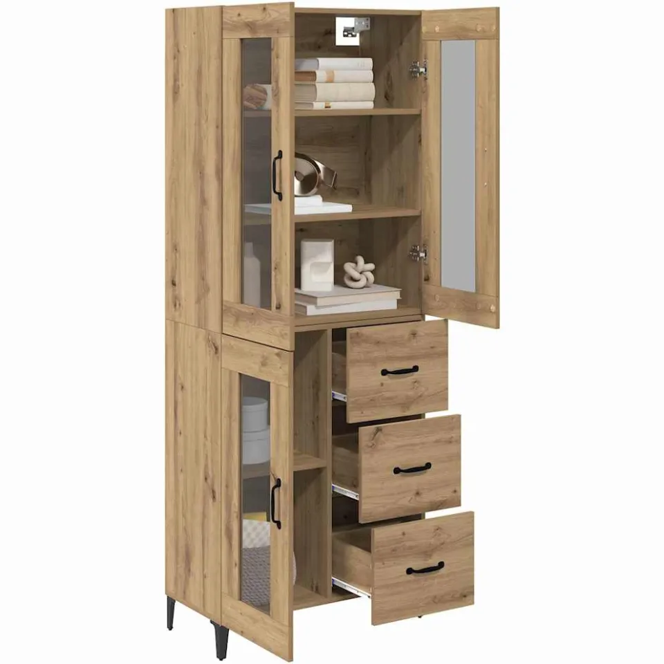 vidaXL Highboard Artisan Eiken 69,5 x 34 x 180 cm Bewerkt hout Bruin