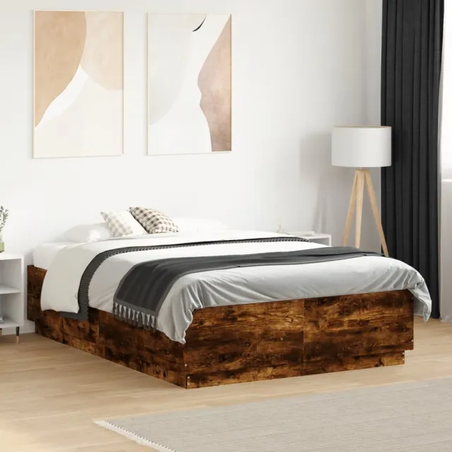 vidaXL Bedframe met LED-verlichting sonoma eikenkleurig 135x190 cm