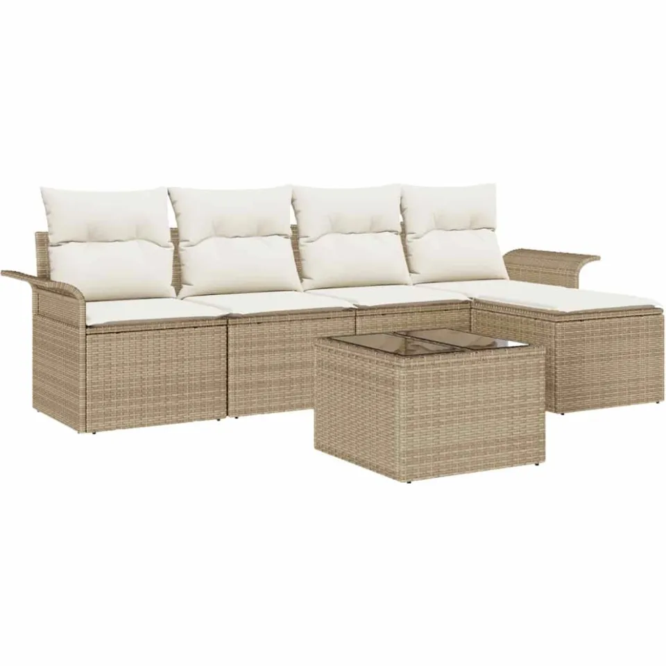 vidaXL Buitensofa 6 st Beige poly rattan